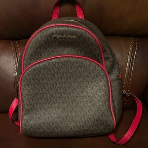 Michael Kors Dark Brown Backpack with Red Trim